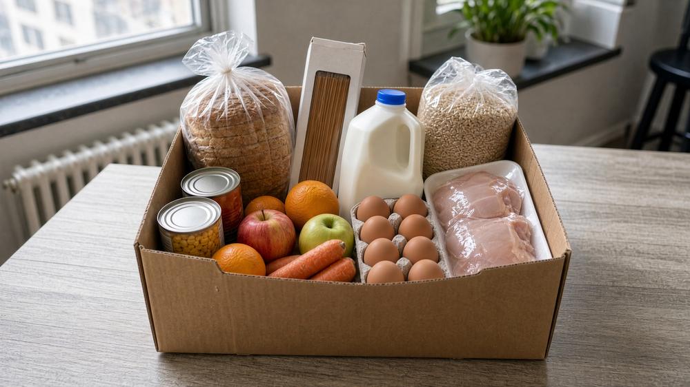Открытая коробка продуктов